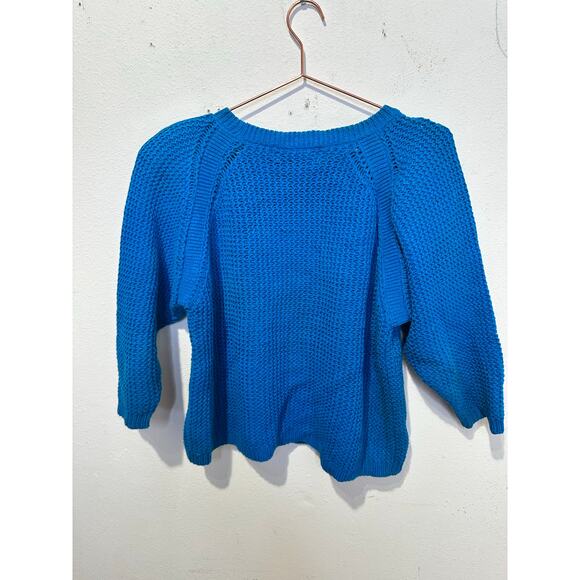 Vintage PIERRE CARDIN Royal Blue Shoulder Padded Cable Knit Sweater Size Medium - Picture 7 of 7
